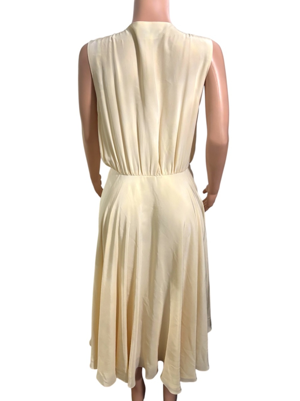 NWT SAKS FIFTH AVENUE Women’s Silk Cream Button-Front V-Neck Midi Dress - Picture 4 of 15